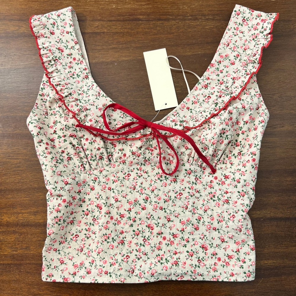 Coquette Floral Ruffle Smocked Top Small Peasant Cottage Babydoll Bow Front